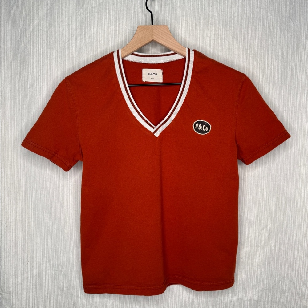 P+Co Rust Red vintage style V-Neck Shirt